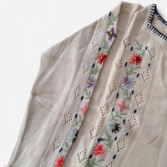 Vintage 80s 90s Floral Embroidered Sweater Made in Korea Fairy Boho Whimsy - Picture 4 of 5